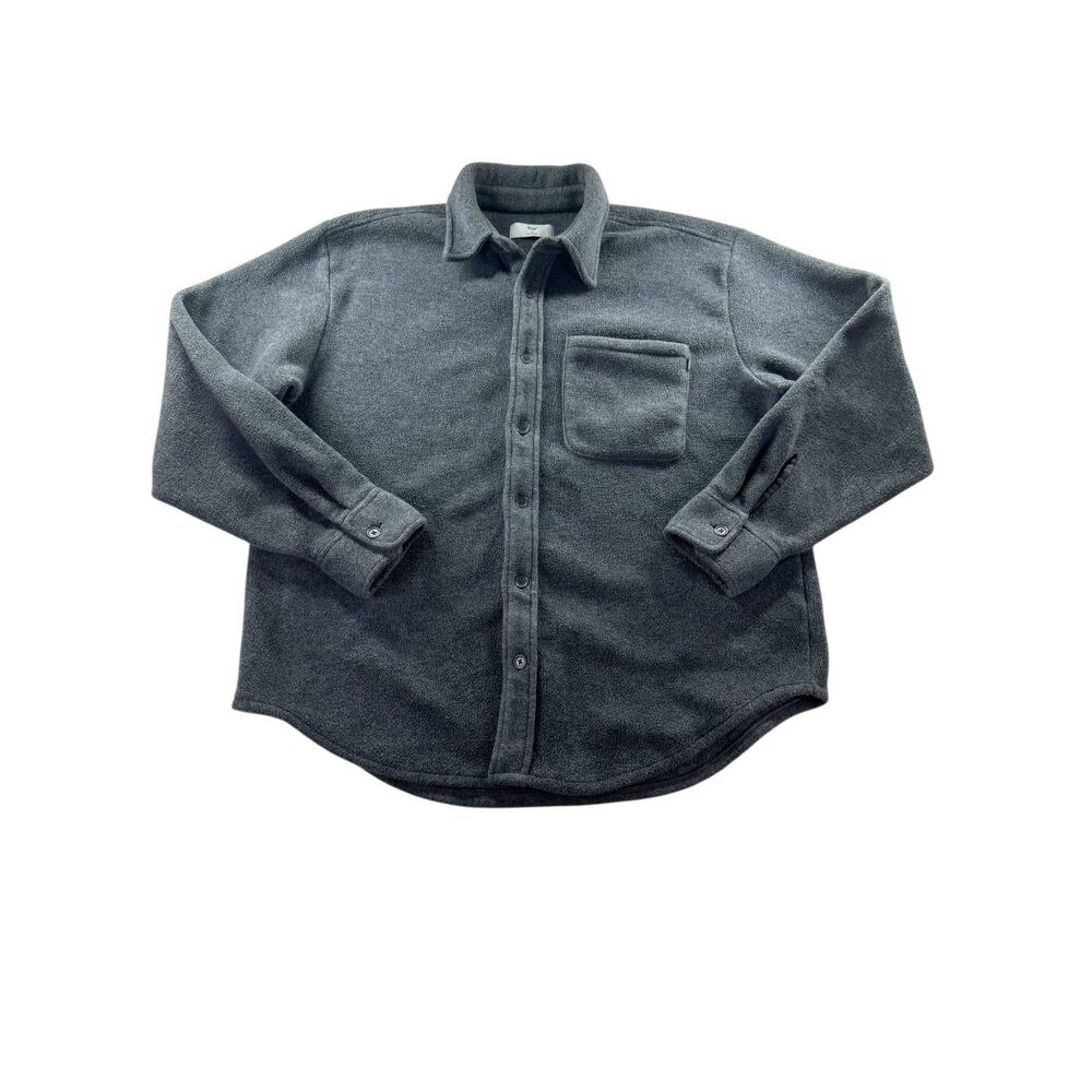 TNA Aritzia Polar Shirt Jacket Size L (3) Grey Fleece Button Up Shacket Pocket